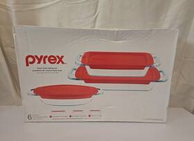 Pyrex 071160122437 6 Piece Easy Grab Glass Bakeware Set 1.3 Quart Oval 3 And 2 Rectangle