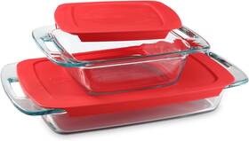 1149535 Pyrex Easy Grab 2-pack Glass Baking Dish Set 2qt 3qt With Snug Fit Locking Bpa-fre