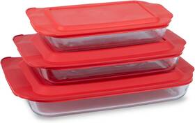 1150127 Pyrex Basics 3-pack Glass Baking Dish Set 2qt 3qt 4.8qt With Bpa-free Lids