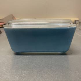 502-c Pyrex 502-b Vintage Blue Glass Refrigerator Dish With Clear Lid