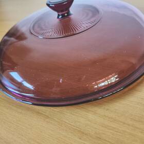 624c-a Pyrex Cranberry Round Replacement Lid Ribbed Glass Only