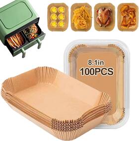Qianwo 711181959345 100pcs Air Fryer Parchment Liners Food-grade Disposable Rectangles 8.1 Inch X 5.5