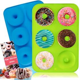 Xlee0003 Qikoku Silicone Donut Baking Tray 6-cavity Mold With Normal Size Blue Green