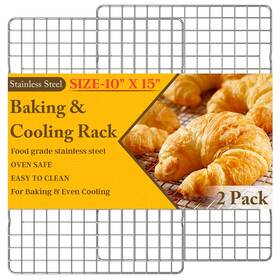 Qukaka 746626495997 2pcs Cooling Racks For Cooking And Baking - 10 Inch X 15 Heavy Duty Stainless Ste
