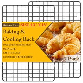 Qukaka 746626496000 2pcs Cooling Racks For Cooking And Baking - 10 Inch X 15 Heavy Duty Stainless Ste
