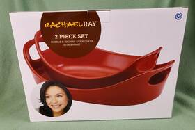 Rachael Ray 051153550980 2 Piece Set Stoneware Bubble And Brown Oven Ovals Red New