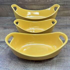 Rachael Ray 051153581519 Bubble And Brown 3 Piece Yellow Stoneware Set