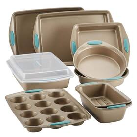 47578 Rachael Ray Cucina 10-piece Nonstick Bakeware Set In Latte Brown And Agave Blue