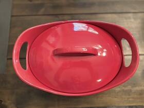 58752 Rachael Ray Rachel 2.75 Quart Red Stoneware Casserole Dish With Lid And Handles