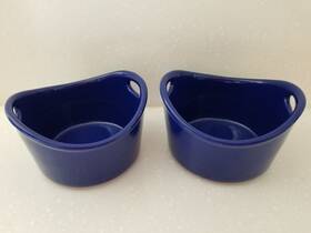 Go14 Rachael Ray Blue 10 Oz Stoneware Ramekin Baking Dishes Set Of 2 Double Handle