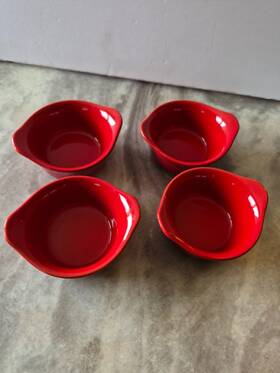 H035y Rachael Ray Set Of 4 3 Oz. Red Ramekin Bakers Dippers Sauce Bowls