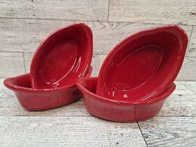 Rachel Ray 051153478659 Rachael Set Of 4 3 Oz Red Oval Boat Shape Dipper Bowl Ramekins Bakeware Euc