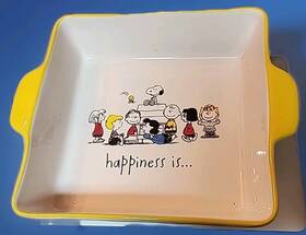 302532 Rae Dunn Peanuts Snoopy Gang 75 Years Happiness Is.. Baking Dish 9x9x2.5