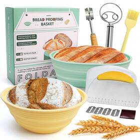 Basket-00 Ranslen Silicone Bread Proofing Baskets Set Sourdough Banneton With Making Tools 9 Inch Round