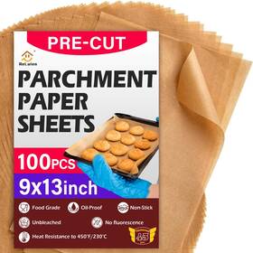 Acc-125pcs-b Reluien 9x13 In Unbleached Parchment Paper Sheets 100 Count Non Stick Baking Liners