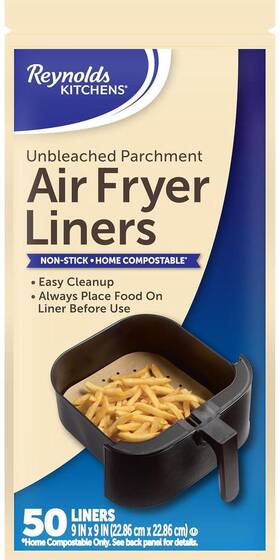 G70001 Reynolds Kitchens Air Fryer Liners Disposable Unbleached Parchment Paper 50