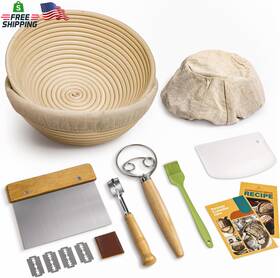 Rorecay 445044118114 Banneton Bread Proofing Baskets Set Of 2 9 Inch Round Cane Sourdough Br
