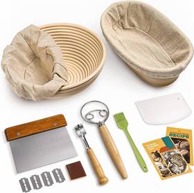 R20mbl02 Rorecay Bread Banneton Proofing Basket Set 9 Inch Round And 10 Oval Cane Sou