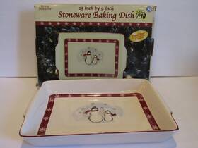 835753 Royal Seasons Rn1 Stoneware Snowman Rectangular Baking 13 Inch X 9 Dish With Scarf