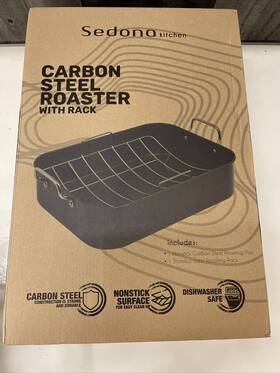 Sedona 811625031122 Kitchen Carbon Steel Roaster Pan With Rack Color Black New Sedona 811625031122 Kitchen Carbon Steel Roaster Pan With Rack Color Black New