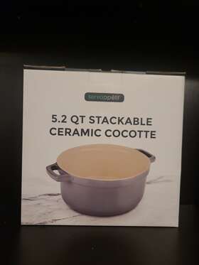 Servappetit 850044823406 5.2 Quart Grey Stackable Ceramic Cocotte Nib Servappetit 850044823406 5.2 Quart Grey Stackable Ceramic Cocotte Nib