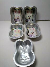 2105-1142 Set Of 5 Wilton Easter Bunny Face Head Singles Metal Cake Cookie Jello Pan