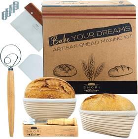 Shori Bake 744759888129 Bread Banneton Proofing Basket Set Of 2 Round 9 Inch And 9.6 Oval Sourdough