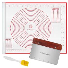 Red05 Siliqueen Silicone Pastry Baking Mat With Measurements Extra A Brush And Dough Scraper 2