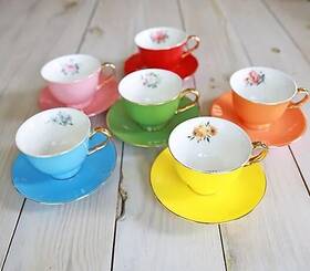 H230425 Sister Road By Jg Set Of 6 Colorful Tea Cups With Saucers H230425 Sister Road By Jg Set Of 6 Colorful Tea Cups With Saucers