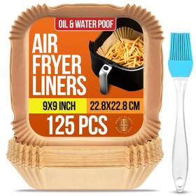Smart Sloppy 199284680180 Disposable Air Fryer Liners 9 Inch Square - 125pcs Non-stick Parchment Paper