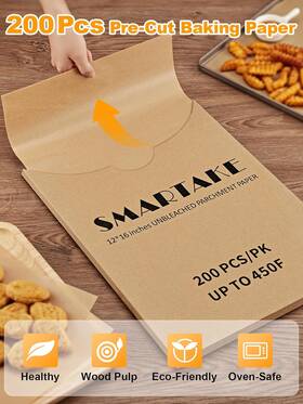 Kd593z Smartake 200 Pcs Precut Parchment Paper Sheets 12x16 Inch Non-stick Unbleached
