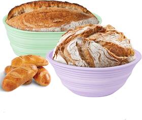 Sngkmsyg 313034756714 Banneton Bread Proofing Basket Set Of 2 10ftft Oval And 9ftft Round Silicone Sourdoug