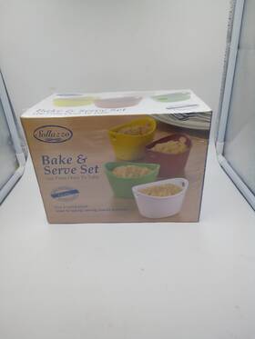 Sollazzo 840544115637 Nib Bake And Serve Set 4 Bowls Green Yellow White Red Snacks