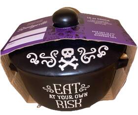 Spookyville 026602923035 Stoneware Crock And Lid Skull Pattern Eat At Your Risk 16 Oz Oven Microwave Safe