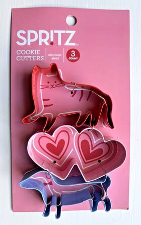 Spritz 191908936543 Cookie Cutter Valentines Day Cat Dog And Heart 3-piece Stainless Steel Spritz 191908936543 Cookie Cutter Valentines Day Cat Dog And Heart 3-piece Stainless Steel