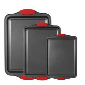 Ss&cc 721545351128 3-piece Baking Pan Set Nonstick Cookie Sheets With Silicone Handles Carbon Steel