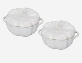 1027676 Staub Ceramic 2-pc 24-oz Petite Pumpkin Cocotte Set - Rustic Ivory New In Box