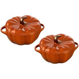 Staub 872078036935 Ceramic 2-pc 24-oz Petite Pumpkin Cocotte Set - Burnt Orange