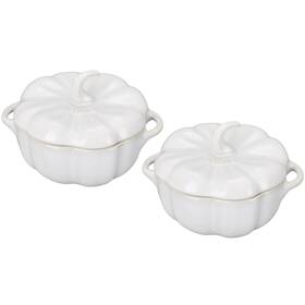 Staub 872078036942 Ceramic 2-pc 24-oz Petite Pumpkin Cocotte Set - Rustic Ivory
