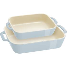 Staub 872078038779 Stoneware Gratins Ceramic 2-pc Rectangular Baking Dish Set-macaron Pastel Blue