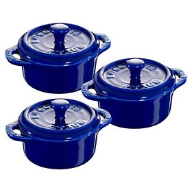 40511-422 Staub Ceramics Mini Round Cocotte Set 3-piece Dark Blue