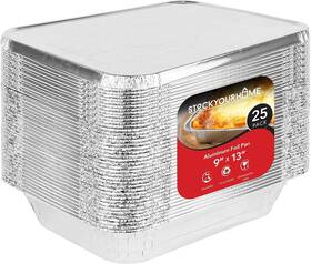 Stock Your Home 817496021989 Foil Pans With Lids - 9x13 Aluminum Covers 25 Pack Silver Stock Your Home 817496021989 Foil Pans With Lids - 9x13 Aluminum Covers 25 Pack Silver