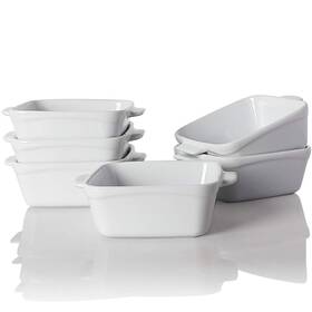 Sweejar 706597357595 Ceramic Souffle Dishes Square Double Handle Ramekins For Baking 10 Oz Cr