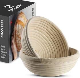 Swice 445041268201 Banneton Bread Proofing Basket Set Of 2 Round 9 Inch Handmade Rattan Baskets