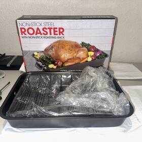 Ttu-j1528 Tabletops Unlimited Non-stick Steel Roaster And V-rack 17x12x3 X-large Capacity Handles 25 Lb Turkey
