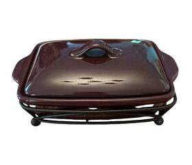 091024.0799 Tastefully Yours Simple Dip Crock Bowl Lid Metal Stand Purple Serving Dish