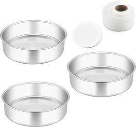 Teamfar 313019343366 6 Inch Cake Pans 3 Pc Stainless Steel Round Pan With 90 Parchment