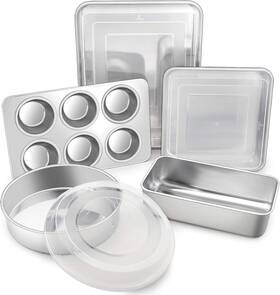 Teamfar 445020391388 Stainless Steel Bakeware Set Of 8 Baking Roasting Pan With Lid Las