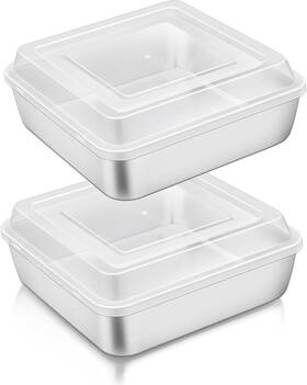 Teamfar 445038946969 6 Inch Square Cake Pan With Lid Stainless Steel 2 Pans And Lids