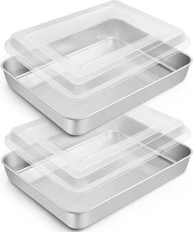 Teamfar 705353491177 Rectangular Cake Pans With Lids 10.5 X 8 2 Stainless Steel
